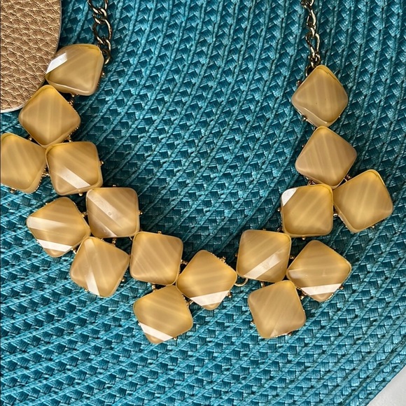 Geometric Necklace and Earrings Set, Beige and Metallic Grey Copper.Muted colors - Picture 8 of 10